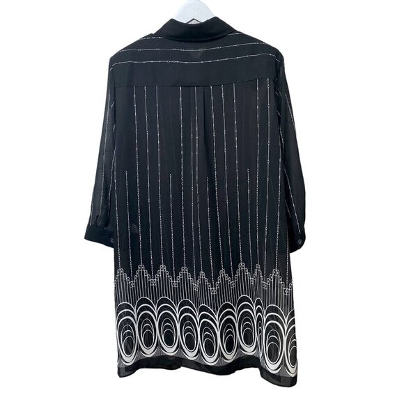 STUDIO 1 Tunic Blouse Size 18W Black Print Chiffon Duster Womens Long Top - Picture 6 of 10